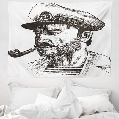 ABAKUHAUS Vintage Nautisch Tattoo Wandtapijt, Maritieme Bootsman, 150 x 110 cm, Donker Taupe Wit