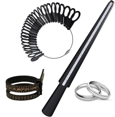 MMOBIEL Ringmaatmeter – Ring Sizer Measuring Tool - Ringmaat Meetgereedschap – Vinger Ring Maat voor Sieraden Meten – Diameters / US, EU & FR Maatstandaarden – Incl. Meetringen & Ringmaatbanden