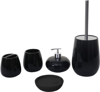 5-delige badkamerset MCW-C72, WC-set badkameraccessoires, keramiek ~ zwart