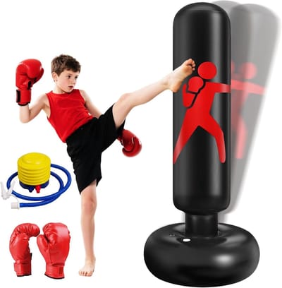 160 cm Kinderen Bokszak met Handschoenen en Pomp, Ideaal voor Karate en Taekwondo, Geschikt voor Jongens en Meisjes van 3 tot 12 Jaar, Thuis en Kantoor Gebruik