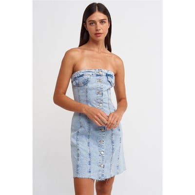 Strapless Mini Denim Jurk