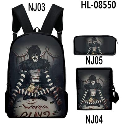 Klassiek Bijzonder Creepypasta 3D Print 3 stuks/Set leerling Schooltassen Laptop Dagrugzak Rugzak Schuin schoudertas Etui
