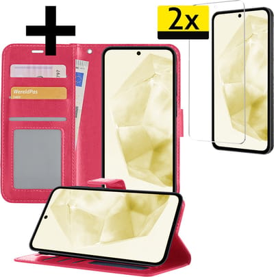 Hoesje - Met 2x Screenprotector - Geschikt voor Samsung Galaxy A35 - Luxe Pasjeshouder - Bookcase Portemonee - Flip Case - Kunstleer Book Case - Flipcase Hoes - Book Cover - Walletcase - Portemonneehoes - Telefoonhoesjes - Donkerroze