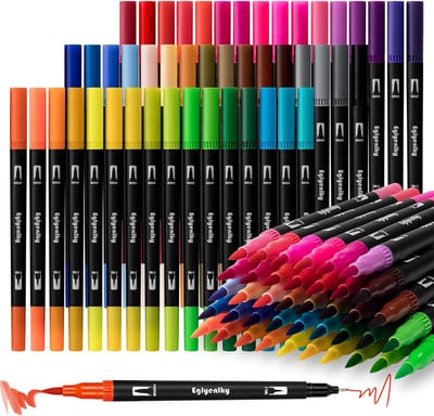 Watergedragen Dubbelpunt Markers – Set van 48 – Fijne Punt & Penseelpunt – Aquarel Stiften voor Tekenen, Lettering & Kleuren