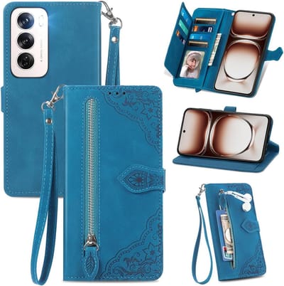 Geschikt voor Oppo Reno 12 Pro 5G - Book Case - Multifunctioneel kaarthouder hoesje met Rits - Blauw