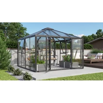 Vitavia Tuinkas Fortuna - Veiligheidsglas 10mm + Polycarbonaat 10mm - Zwart - 317x322x265cm