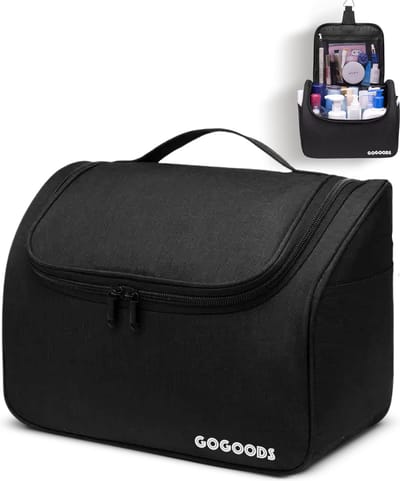 GoGoods® Toilettas met Haak - Luxe Travel Organizer - Dames - Heren - 5L Inhoud - Waterafstotend - 28x21x15 cm - 4 Vakken - Zwart