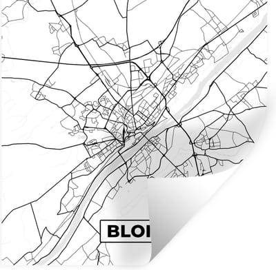 Muurstickers - Sticker Folie - Stadskaart - Blois - Plattegrond - Kaart - Frankrijk - Zwart wit - 100x100 cm - Plakfolie - Muurstickers Kinderkamer - Zelfklevend Behang XXL - Zelfklevend behangpapier - Stickerfolie