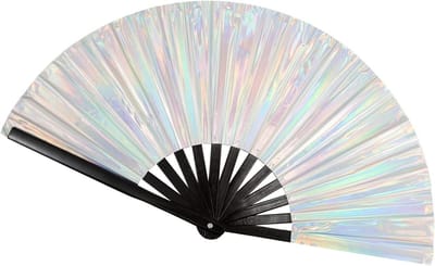 Vouwbare Handfan van Zilver voor Festivals, Halloween en Kerst, Ideaal voor Drag Queen en Dansfotografie, Rave Accessoires en Kung Fu Props