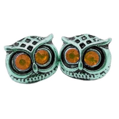 Rhylane –Uil Oorknopjes – Vintage Zilver & Oranje Steentjes - Fashion Oorbellen – Vrouwen – Oorbellen – 10 bij 9 mm
