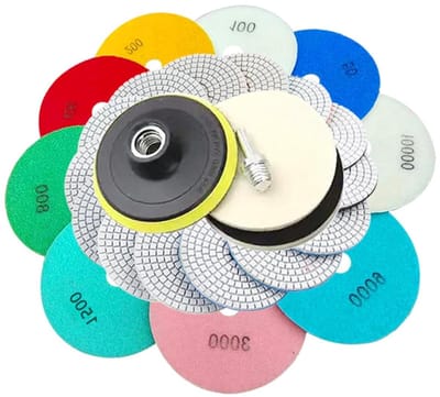 5 Inch Diamond Polishing Pads, 12 Piece Granite Polishing Pad Kit with 5/8-11 Back Pads, Granule 50-10,000 Wet and Dry - ShopVlot