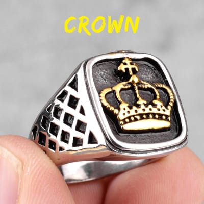 Bague Homme Couleur Or Couronne Punk Hip Hop Tendance Cool pour Petit Ami Mâle Bijou Acier Inoxydable Créativité Cadeau 12 white