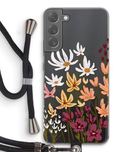 Case Company® - Hoesje met koord geschikt voor Samsung Galaxy S22 Plus hoesje met Koord - Painted wildflowers - Telefoonhoesje met Zwart Koord - Bescherming aan alle Kanten en Over de Schermrand