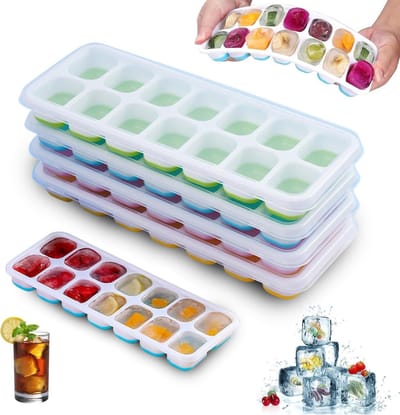 Set van 4 siliconen ijsblokjesvormen met deksel, BPA-vrij, stapelbaar en eenvoudig te verwijderen voor cocktails, whisky en verfrissende dranken