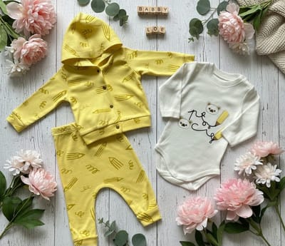 Baby Jongens 3 pce Kledingset - babykleertje - babykleding - Maat: 62 - Bear - Potlood - Geel
