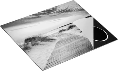 Chefcare Inductie Beschermer Voetpad naar het Strand en de Zee - Zwart Wit - 60x50 cm - Afdekplaat Inductie - Kookplaat Beschermer - Inductie Mat