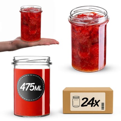 KADAX set van 24 inmaakpotten van 475 ml, Ø 82 mm, glazen potten voor jam, schroefpotten voor het inmaken en bewaren van jam en honing, inmaakpotten