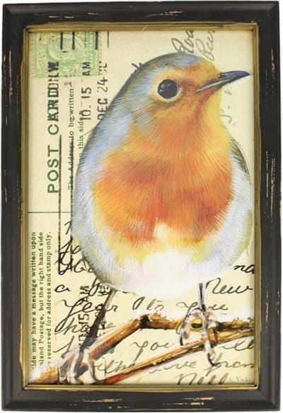 Lijstje hout zwart Roodborstje kijkt naar rechts, 34x23,5cm - Meander - schilderij