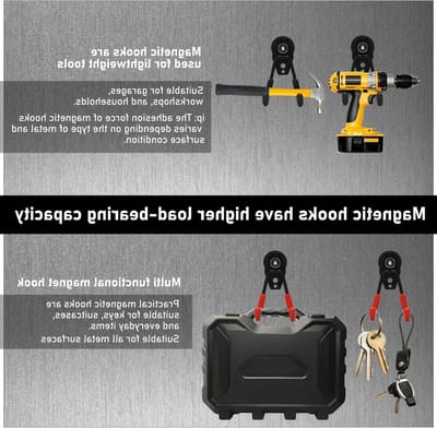 Set van 2 Extra Sterke Magnetische Haken met Antislip Coating voor Gereedschap, Zware Magneten en Robuuste Basis voor Garage en Huishoudelijk Gebruik, Zwart, 66