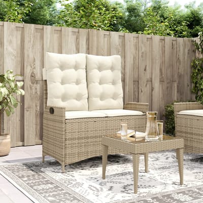 vidaXL - Tuinbankje - verstelbaar - met - kussens - poly - rattan - beige