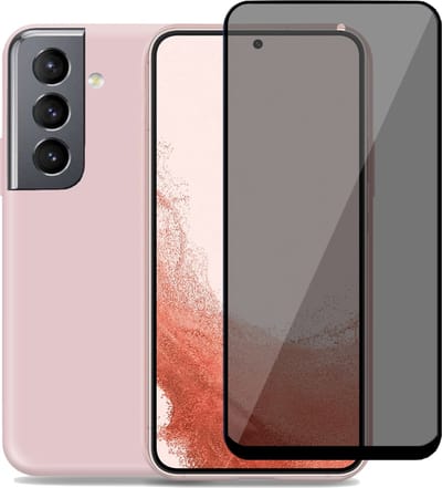 Liquid Hoesje geschikt voor Samsung S22 + Privé Screenprotector – Privacy Tempered Glass - Back Case Cover Roze