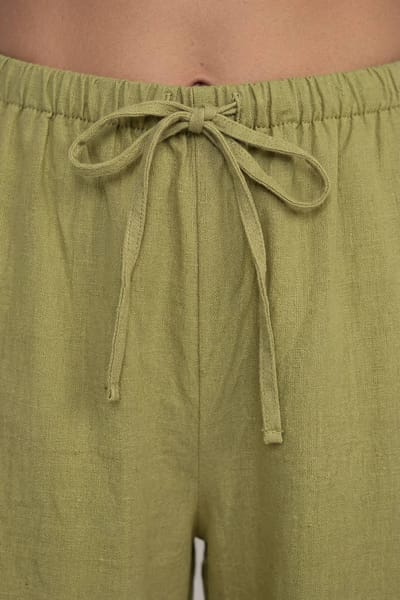 boohoo Dames Lange Linnen-look Wijde Pijpen Broek | Olijf | Maat: 34