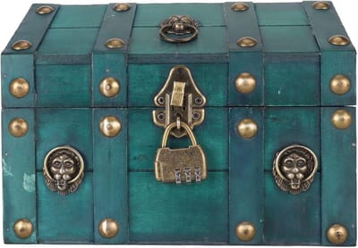 Houten Schatkist - Decoratieve Doos - Sieraden Opbergen - Met Wachtwoordslot - 24 x 18 x 17 cm - Smaragdgroen