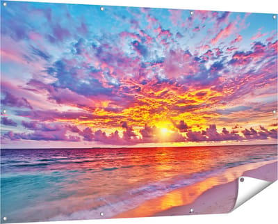 Gards Tuinposter Zonsondergang op het Strand in de Malediven - 150x100 cm - Tuindoek - Tuindecoratie - Wanddecoratie buiten - Tuinschilderij