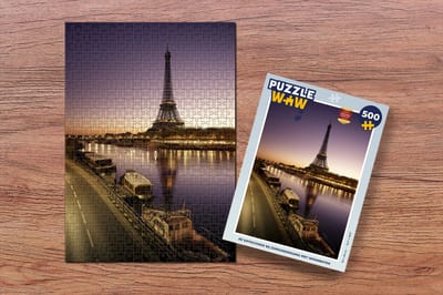 Puzzel De Eiffeltoren bij zonsondergang met woonboten - Legpuzzel - Puzzel 500 stukjes