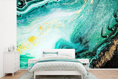 Behang - Fotobehang Marmerlook - Blauw - Goud - Glitter - Luxe - Marmer - Breedte 360 cm x hoogte 240 cm