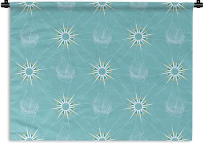 Wandkleed - Wanddoek - Kompas - Zeilen - Boot - Patronen - 120x90 cm - Wandtapijt