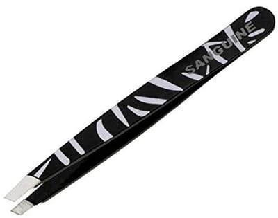 Wenkbrauwpincet met afgeschuinde punt en zebrapatroon