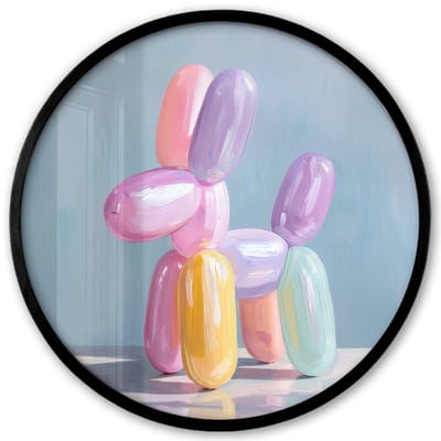 Poster in lijst Rond - Fotolijst 40x40 cm - Posters - Dier - Ballon - Pasteltinten - Glanzend - Ronde posterlijst zwart - Decoratie - Wanddecoratie woonkamer - Muurdecoratie slaapkamer