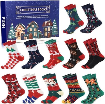Kerstsokken - 12 dagen Kerstmis Adventskalender, Sokken Adventskalender | 12 Dagen Aftelkalender Sokken - Vakantiecadeaus op, cadeau voor een kerstfeestje, voor volwassenen, kinderen, mannen, vrouwen - Cyslmuk®