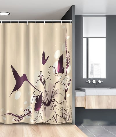 New Bed, Beige Bloemenprint Douchegordijn Vogels Badkamer Decor Set met Haakjes, 120 cm B 180 cm L