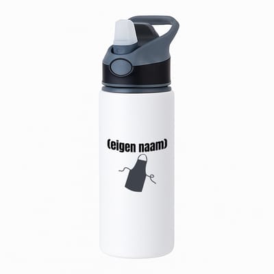Hacebo® - schort waterfles met rietje zwart - Kok - iemand die goed kan koken - met eigen naam - leuk cadeau voor iemand die chefkok is - cadeau - kado - water fles - 650ML