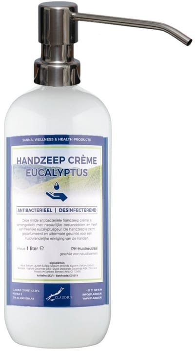 Handzeep Crème Eucalyptus 1 liter - met gratis RVS zilverkleurige pomp