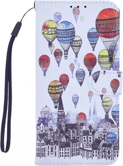 LuxeBass Boekhoesje met print geschikt voor Motorola G9 - Air Balloon gsm hoesje - telefoonhoes - telefoonhoesjes