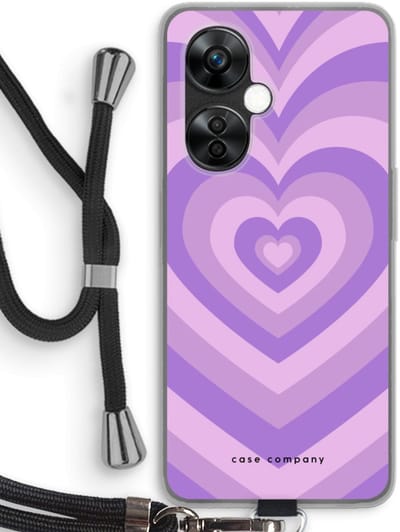 Case Company® - Hoesje met koord geschikt voor OnePlus Nord CE 3 Lite hoesje met Koord - Hart Paars - Telefoonhoesje met Zwart Koord - Bescherming aan alle Kanten en Over de Schermrand