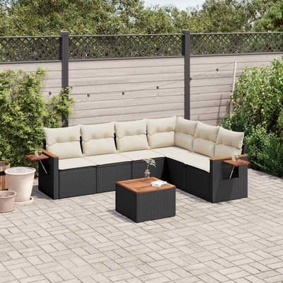 vidaXL - 7-delige - Loungeset - met - kussens - poly - rattan - zwart