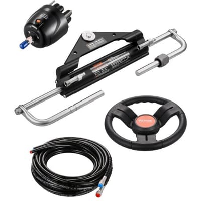 VEVOR 150 pk hydraulische buitenboordmotorstuurset, hydraulisch bootstuursysteem met 342,9 mm stuurwiel, stuurpomp, hydraulische cilinder en twee 7924,8 mm slangen voor enkelvoudige motorboten