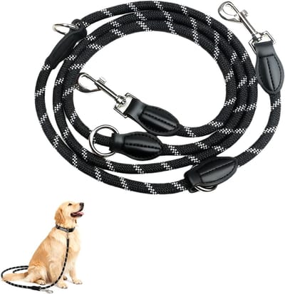 Verstelbare Hondenriem van 2 m voor Grote en Middelgrote Honden, Robuuste Nylon Reflecterende Leash met 2 Karabijnhaken, Geschikt voor Actieve Honden met een Trekvermogen tot 250 kg