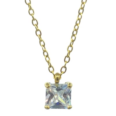 Goudkleurige Ketting met Princess Cut Kubisch Zirkonia Hanger – Verguld Staal – 40-45 cm