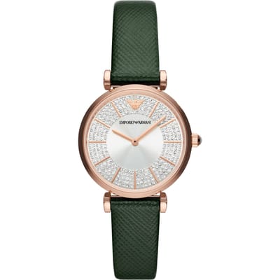 Emporio Armani Gianni T-Bar AR11517 Horloge - Leer - Groen - Ø 32 mm