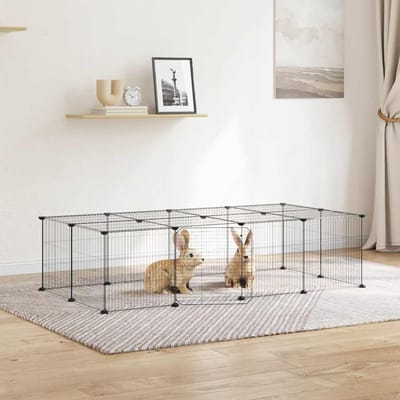 vidaXL - Huisdierenkooi - met - deur - 20 - panelen - 140x70x35 - cm - staal - zwart