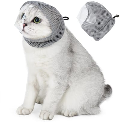 Ademend kattenmasker-verstelbaar-anti-bijten-verzorgingsmasker-voor nagels en vacht-maat S-hals <28 cm-3 tot 8 pond