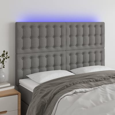 vidaXL - Hoofdbord - LED - 144x5x118/128 - cm - stof - donkergrijs