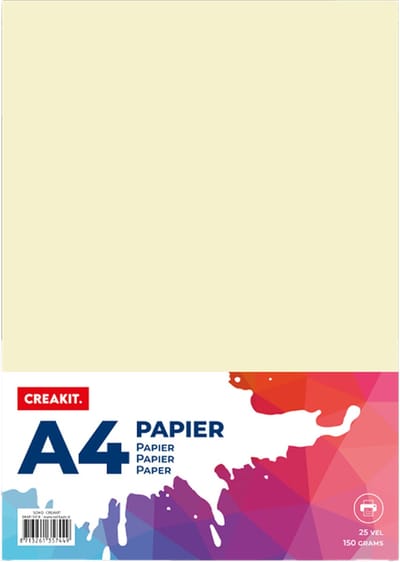 CREAKIT. Karton A4 – 25 Vellen – Knutselen voor Kinderen en Volwassenen – Tekenpapier voor Kinderen – 150 grams – Knutselpapier – Gekleurd Papier – Ivoor