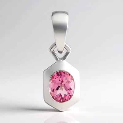 Cavill - Zilveren Hanger - 925 Sterling Zilver Palladium - Braziliaanse Roze Toermalijn 0,27 ct Ovaal Slijpsel - Elegant Design - 14x5 mm