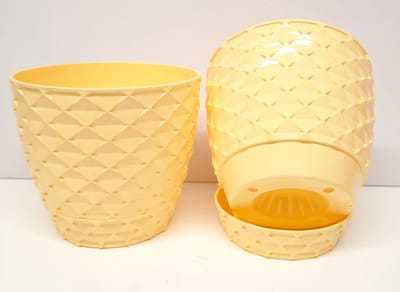 Bloempotten x2 KAPADOKYA geel met drainage 5L UV-bescherming in- & outdoor